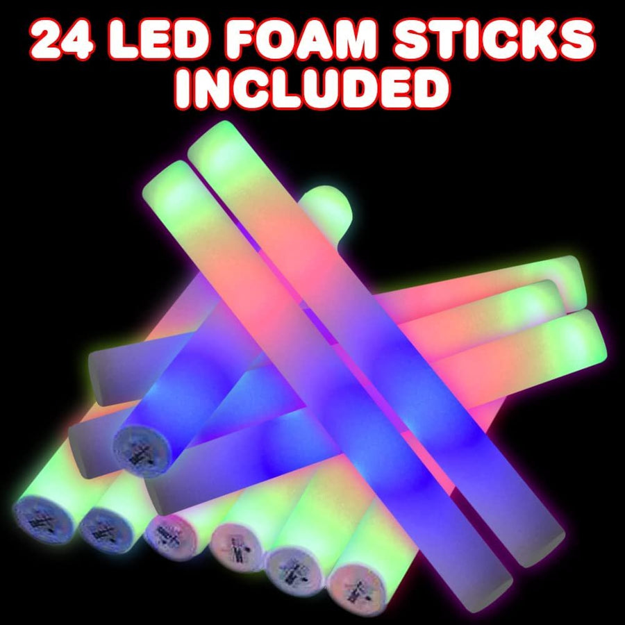 Light Up Foam Batons By Artcreativity, Set of 24 Glow Sticks, LED Foam Sticks, Glow In The Dark Toys for Kids, with 3 Flashing Modes, Light Up Toys, Rave Accessories, Glow In The Dark Party Supplies