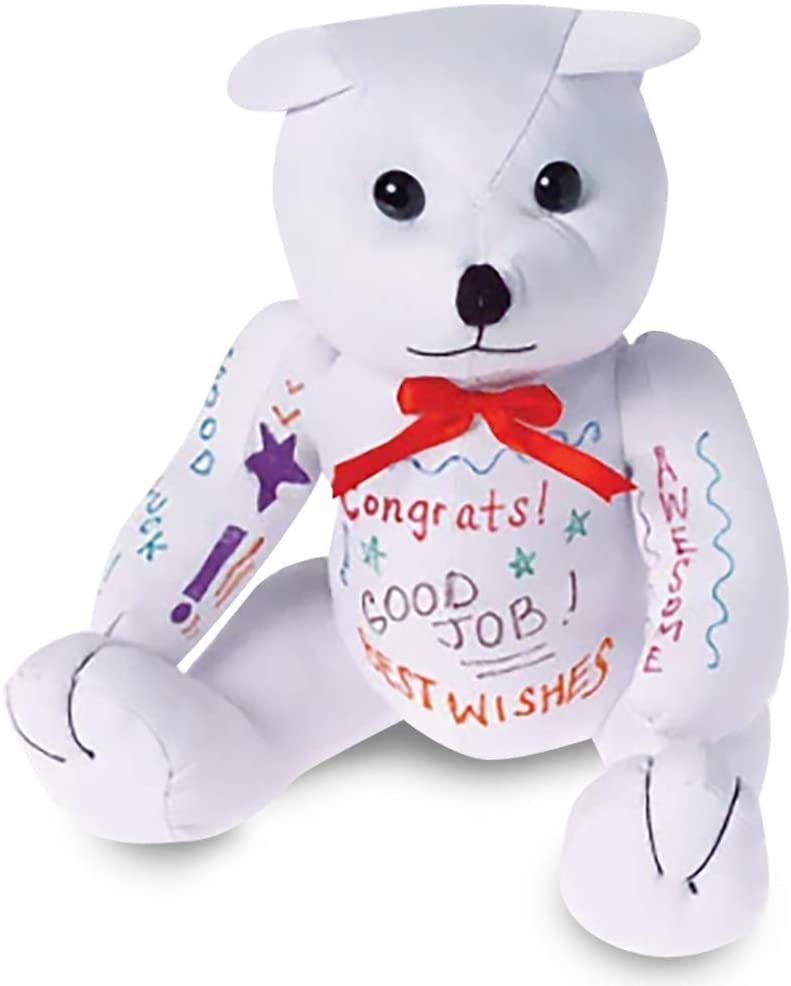 Plush Autograph Teddy Bear, 1 Piece, Graduation Autograph Stuffed Animal, 11" Stuffed Toy with White Smooth Fabric, Cute Hospital Get Well Soon Gift, Unique Baby Shower Idea