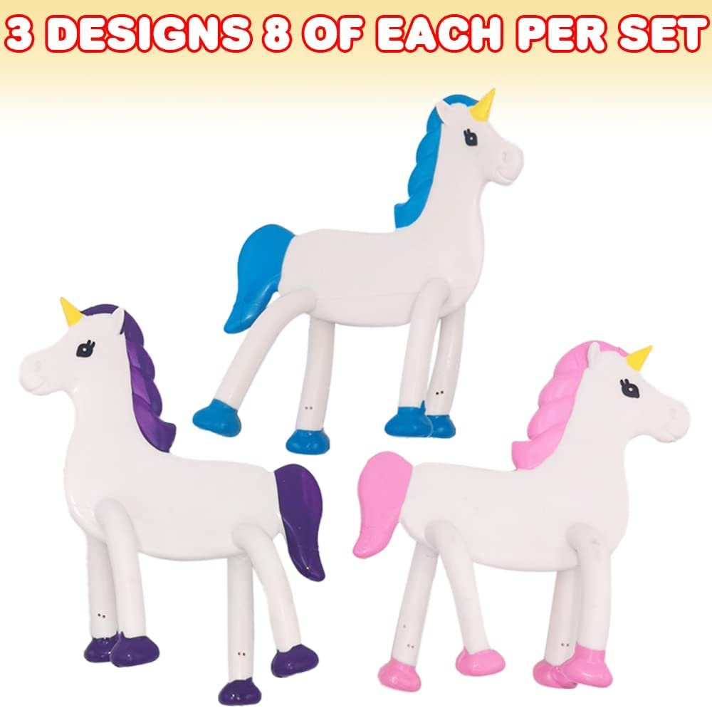 Bendable Unicorns, Set of 24, Flexible Unicorn Figurines, Stress Relief Fidget Toys, Piñata Fillers, Birthday Party Favors, Goodie Bag Stuffers for Kids