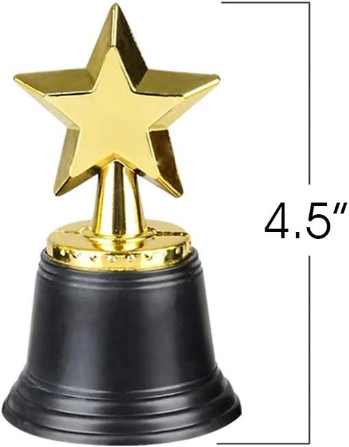 ArtCreativity Gold Plastic Star Trophies for Kids - Pack of 12 Golden Colored Trophy Set - 4.5 Inch Award Trophies for Football, Soccer, Baseball, Carnival Prize, Party Favors for Boys and Girls