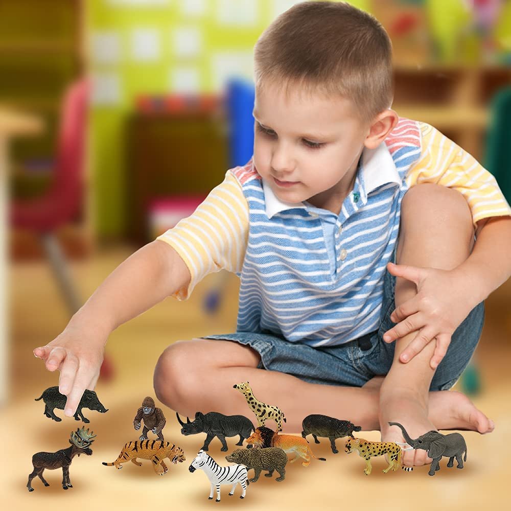 Zoo Animal Figurines Assortment for Kids, Pack of 12, Assorted Small Animal Figures, Sturdy Plastic Playset, Fun Zoo Theme Birthday Party Favors, Great Gift Idea for Boys and Girls