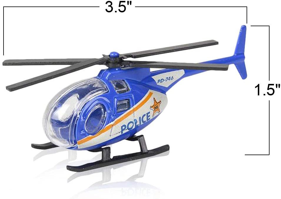 Diecast Helicopters - Pack of 4 - Police, Fire Engine, EMS, and Military Diecast Toy Choppers with Spinning Propellers, Birthday Party Favors for Boys and Girls