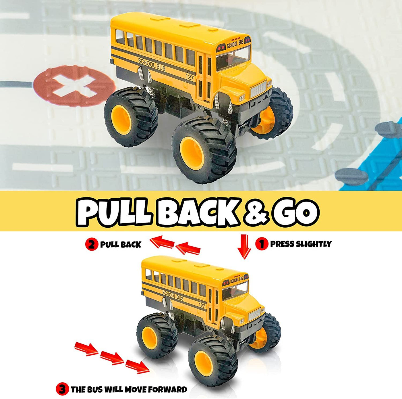 5" Monster School Bus, Super Monster Bus with Pullback Mechanism, Diecast Monster Truck Bus for Kids, Big Wheels Monster Truck Toys, Play Vehicle Gifts for Boys
