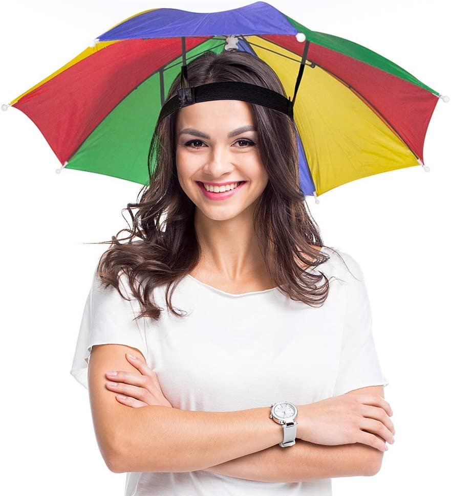 Umbrella Hats - Pack of 2-20" Hands Free Rainbow Portable Shade for Beach, Pool, Fishing - Beach Party Favors and Novelty Gift - Adjustable Size Fits All Ages Kids, Men and Women