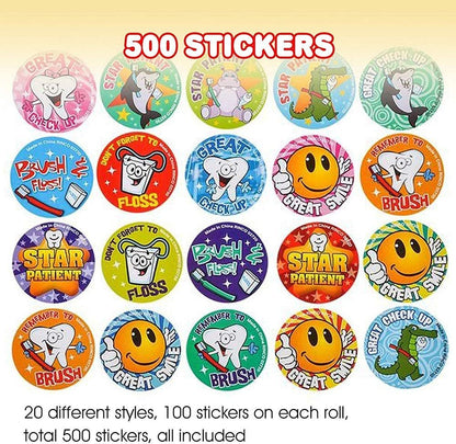 ArtCreativity Dental Sticker Rolls Assortment - Set Includes 500 Dental Themed Stickers - Dental Reward, Goodie Bag Fillers, Party Favors - Fun Craft Tool for Children Ages 3+