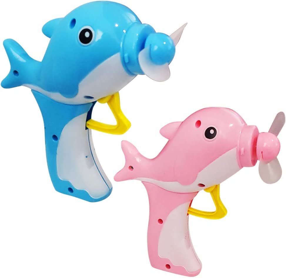 5" Dolphin Fans for Kids - Set of 2 - Handheld Crank Cooling Fans - Summer Outdoor Toys for Boys and Girls - No Batteries Needed - Birthday Party Favors for Children - Pink and Blue