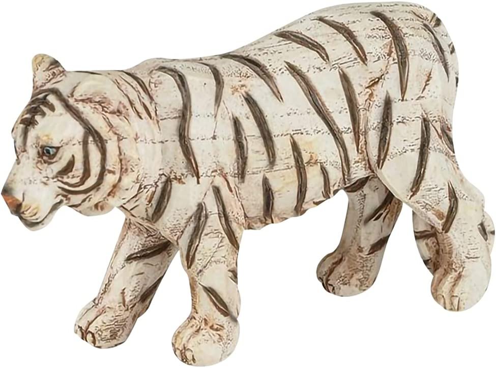 Faux Wooden White Toy Tiger, 1 PC, Realistic-Looking Tiger Toys for Kids, Unique Jungle Party Decorations, Animal Party Favor for Kids, Cool Office Desk Décor Piece
