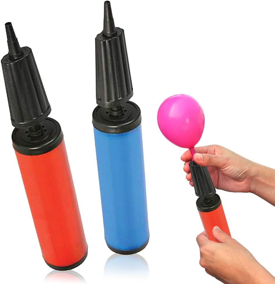 Balloon Pump Air Inflator Set - Pack of 2 - Portable Balloon Air Inflators, Heavy-Duty Plastic, Manual Balloon Pumps for Wedding and Birthday Parties, Assorted Colors, 11.5"