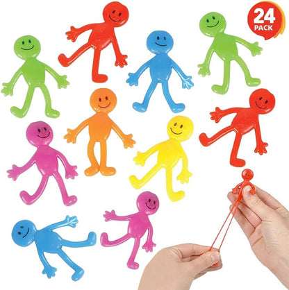 ArtCreativity Stretchy Smile Face Men - Bulk Pack of 24 - Stress Relief Fidgeting Toys for Kids and-Adults, 5 Vibrant Colors, Sensory Toys for Autism and ADHD, Fun Birthday Party Favors for Children