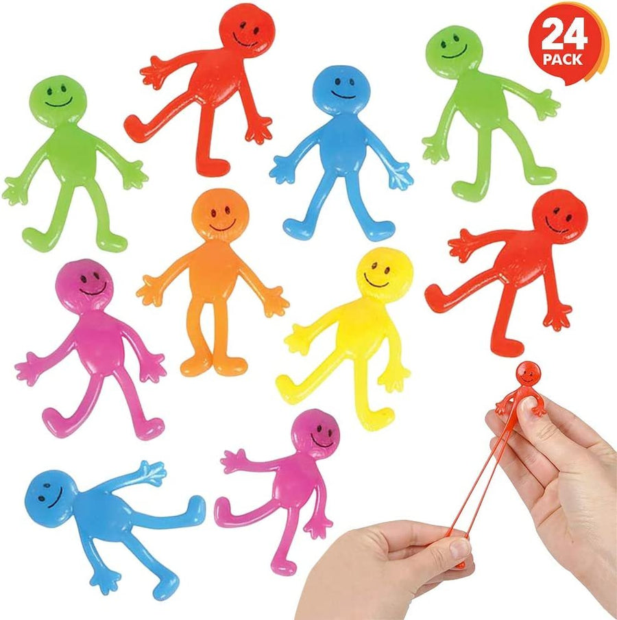 Stretchy Smile Face Men - Bulk Pack of 24 - Stress Relief Fidgeting Toys for Kids and-Adults, 5 Vibrant Colors, Sensory Toys for Autism and ADHD, Fun Birthday Party Favors for Children