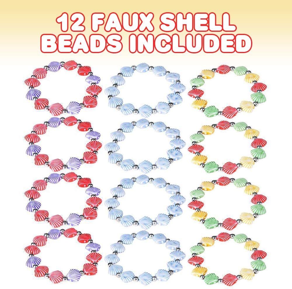ArtCreativity Faux Shell Bead Bracelets - Pack of 12 Stretch Novelty Wristbands in Assorted Color Combos - Fun Party Favor, Carnival Prize - Mermaid Fashion Bracelets for Kids and Adults