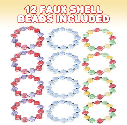 ArtCreativity Faux Shell Bead Bracelets - Pack of 12 Stretch Novelty Wristbands in Assorted Color Combos - Fun Party Favor, Carnival Prize - Mermaid Fashion Bracelets for Kids and Adults