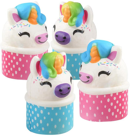 ArtCreativity Squish Unicorn Ice Cream Scoop Toys for Kids, Set of 4, Super Soft Slow Rising Squeeze Toys, Stress Relief Sensory Toys, Great Party Favors, Goody Bag Fillers for Children