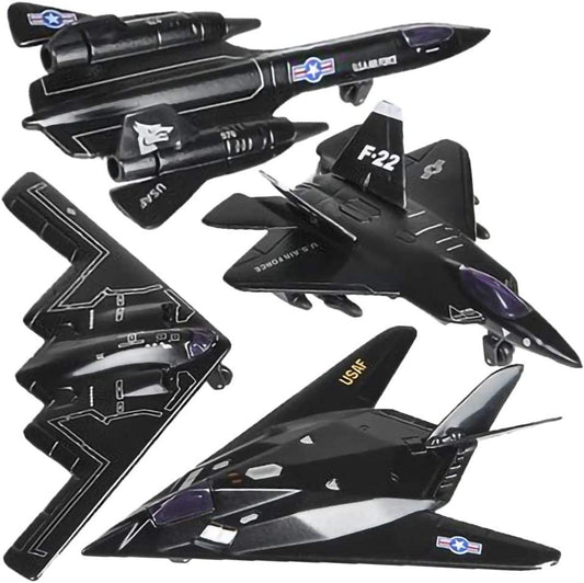 ArtCreativity Diecast Stealth Bomber Toy Jets with Pullback Mechanism, Set of 4, Diecast Metal Jet Plane Fighter Toys for Boys, Air Force Military Cake Decorations, Aviation Party Favors