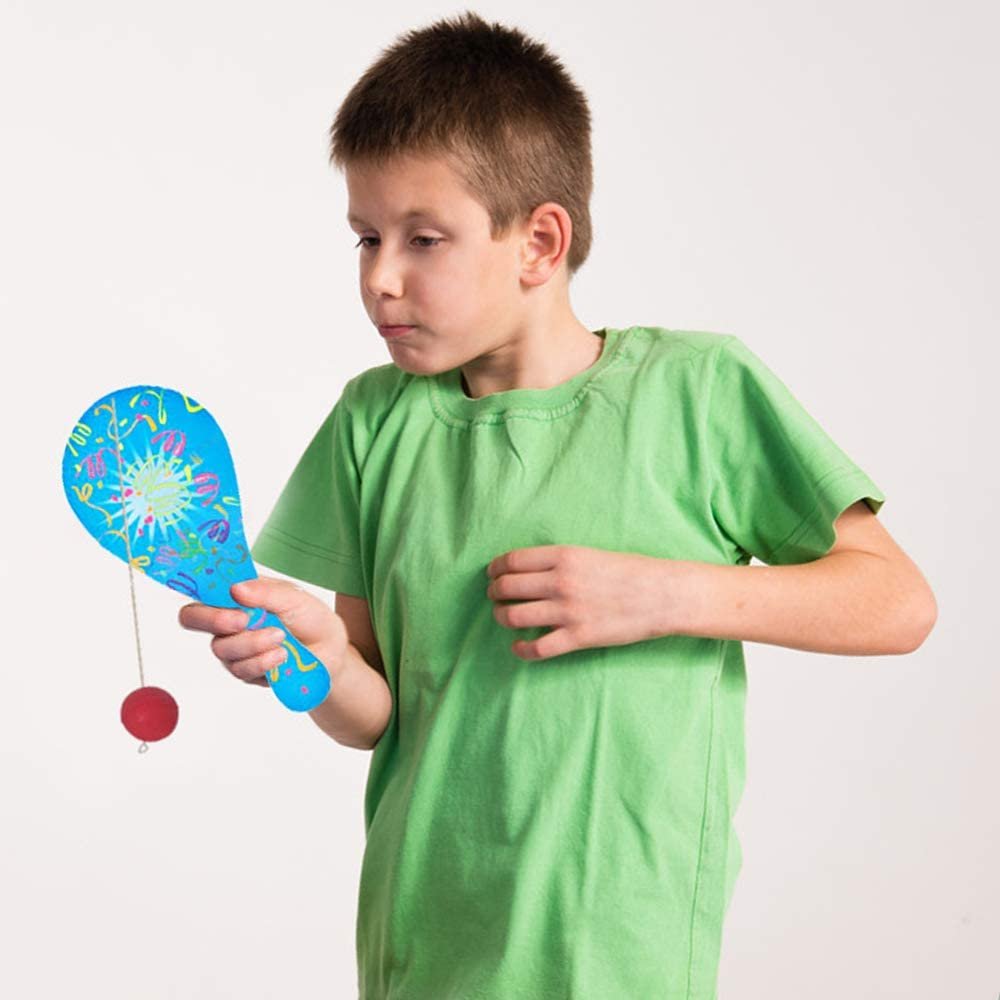 Neon Paddle Balls, Pack of 12, 9.25" Plastic Paddleball with String, Assorted Bright Colors, Great Party Favors, Goodie Bag Fillers, Fun Activity Toys for Kids