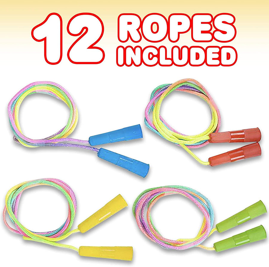 7.5ft Rainbow Jump Rope Set - 12 Pack - Vibrant Jumping Ropes for Kids - Durable Nylon Skipping Ropes - Great Birthday Party Favors, Goodie Bag Fillers, Gift Idea for Boys and Girls
