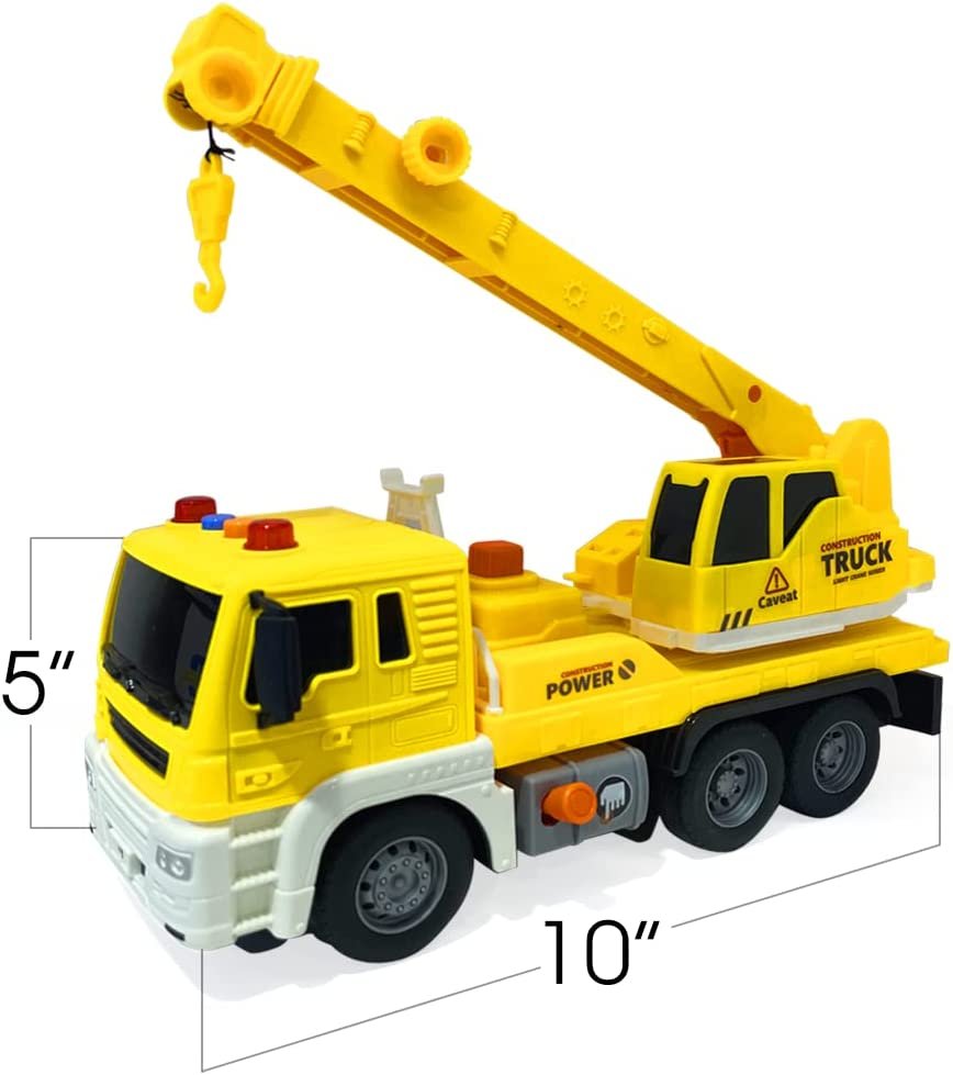 Light Up Crane Truck Toy, Kids’ Construction Toy with a Movable Crane,  LEDs, and Sound Effects, Push and Go Construction Vehicle Toys for Kids,  Crane