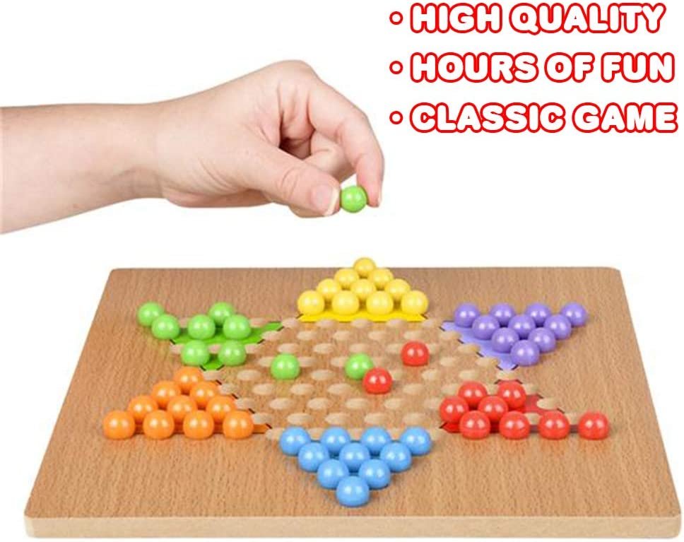 Gamie Wooden Chinese Checkers, Classic Board Game for Kids and Adults, Includes Wood Game Board and 60 Colored Pieces, Family Board Games for Game Night, Parties, and Kids’ Development