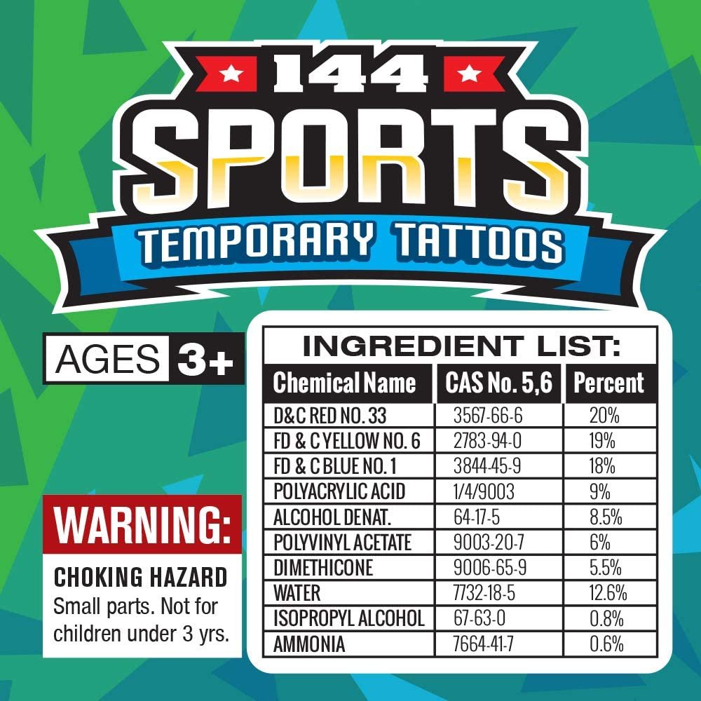 Sports Temporary Tattoos for Kids - Bulk Pack of 144 in Assorted Designs, Non-Toxic 2" Tats, Sports Themed Birthday Party Favors, Goodie Bag Fillers, Easter gifts for kids