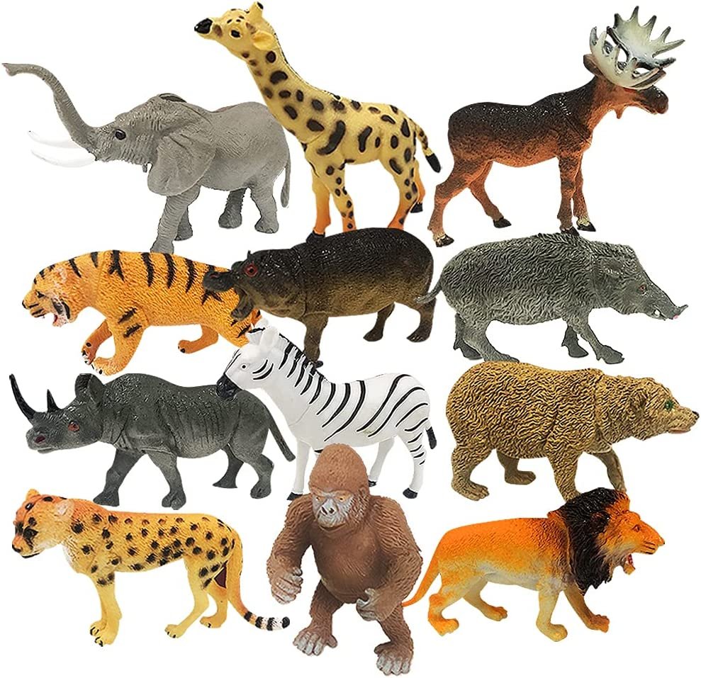 Zoo Animal Figurines Assortment for Kids, Pack of 12, Assorted Small Animal Figures, Sturdy Plastic Playset, Fun Zoo Theme Birthday Party Favors, Great Gift Idea for Boys and Girls