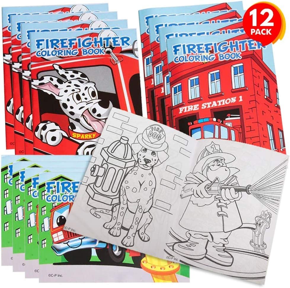 Firefighter Coloring Books - Pack of 12-8 Paged Assorted Mini Color Booklets, Fun Fireman Goodie Bag Fillers, Birthday Party Favors and Activities for Boys and Girls