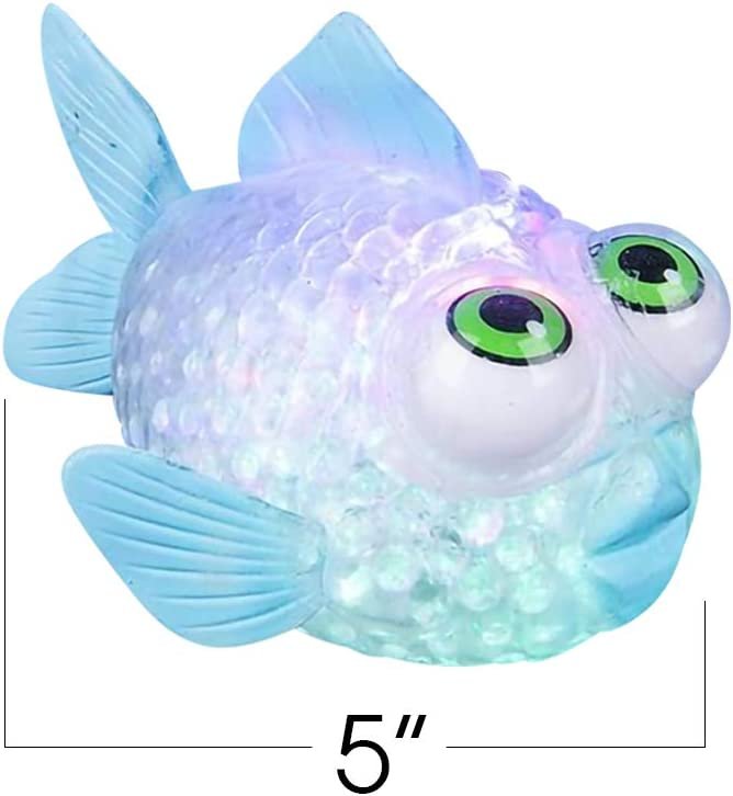 Light Up Squeezy Bead Tropical Fish, Set of 2, Flashing Squeezing Stress Relief Toys Filled with Water Beads, Calming Sensory Toys for Autism, ADHD, Fun Underwater Party Favors for Kids