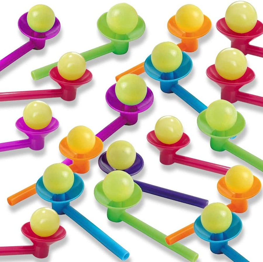 Pipe Ball Toys for Kids, Set of 12, Ball Balancing Blowing Games, Fun Toys for Boys and Girls, Unique Birthday Party Favors and Goodie Bag Stuffers for Children, Assorted Colors