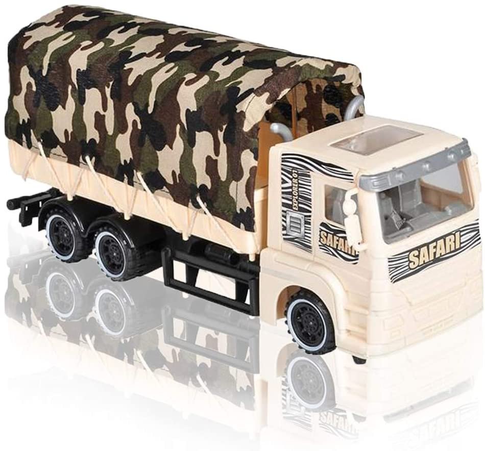 ArtCreativity Push and Go Transportation Safari Truck - Unique Animal Figurines Storage - Durable Plastic Truck with Fabric Cover - Best Birthday for Boys and Girls, Carnival Prize