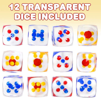 ArtCreativity 6-Sided Transparent Dice Set of 12, Oversized 1 Inch Clear Dice with Colored Dots, Fun Six-Sided Gaming Dice for Farkle, Ten Thousand, Cho-Han and Other Dice Games