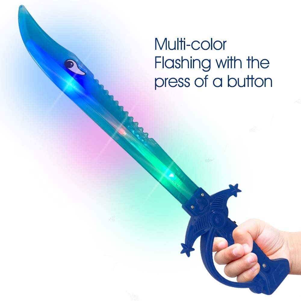 Light Up Shark Sword for Kids, Set of 2, 15" Toy Sword with Flashing LED Lights, Halloween Dress-Up Costume Accessories, Best Birthday Gift for Boys and Girls Toddler Toys Age 2-4