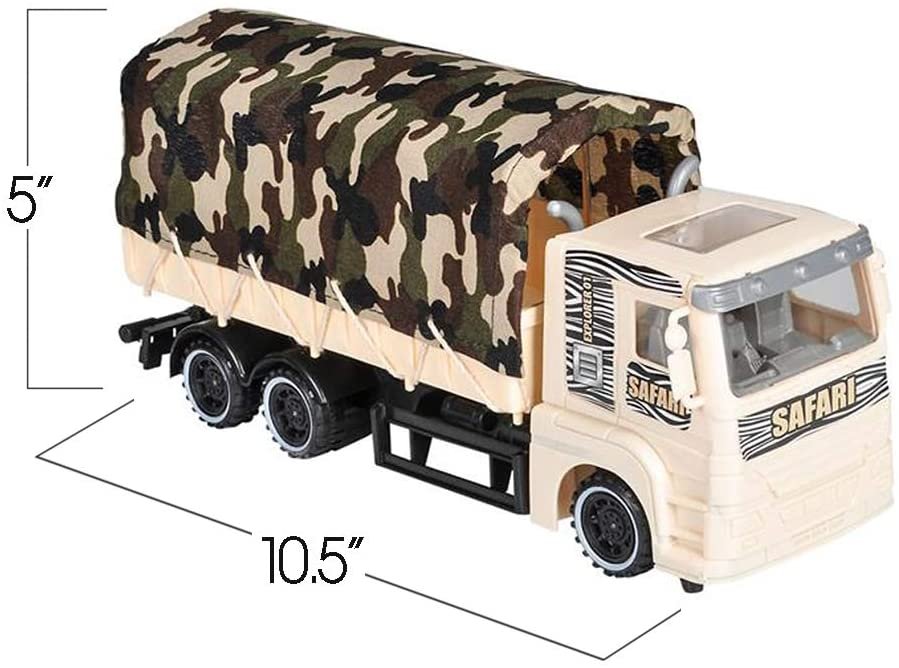 Push and Go Transportation Safari Truck - Unique Animal Figurines Storage - Durable Plastic Truck with Fabric Cover - Best Birthday for Boys and Girls, Carnival Prize
