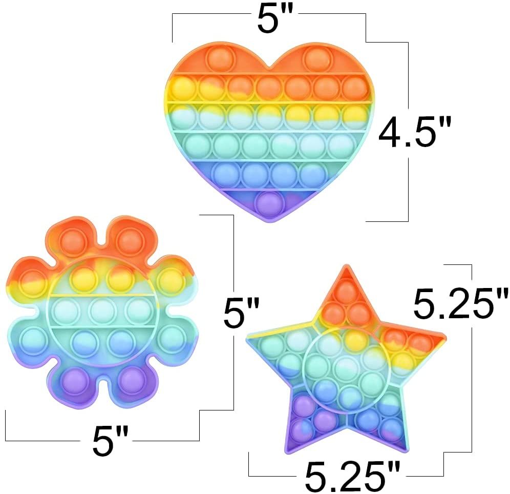 Rainbow Bubble Poppers, Set of 3, Pop It Sensory Fidget Toys, Stress Relief Toys for Boys & Girls, Silicone Push Pop Toys for Kids, Cool Birthday Party Favors & Goodie Bag Fillers