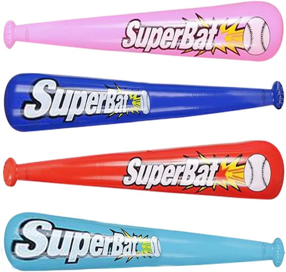 Inflatable Baseball Bats for Kids, Set of 4, 40" Durable Inflates in Assorted Colors, Cool Sports Birthday Party Favors, Decorations, and Supplies, Carnival Party Prizes