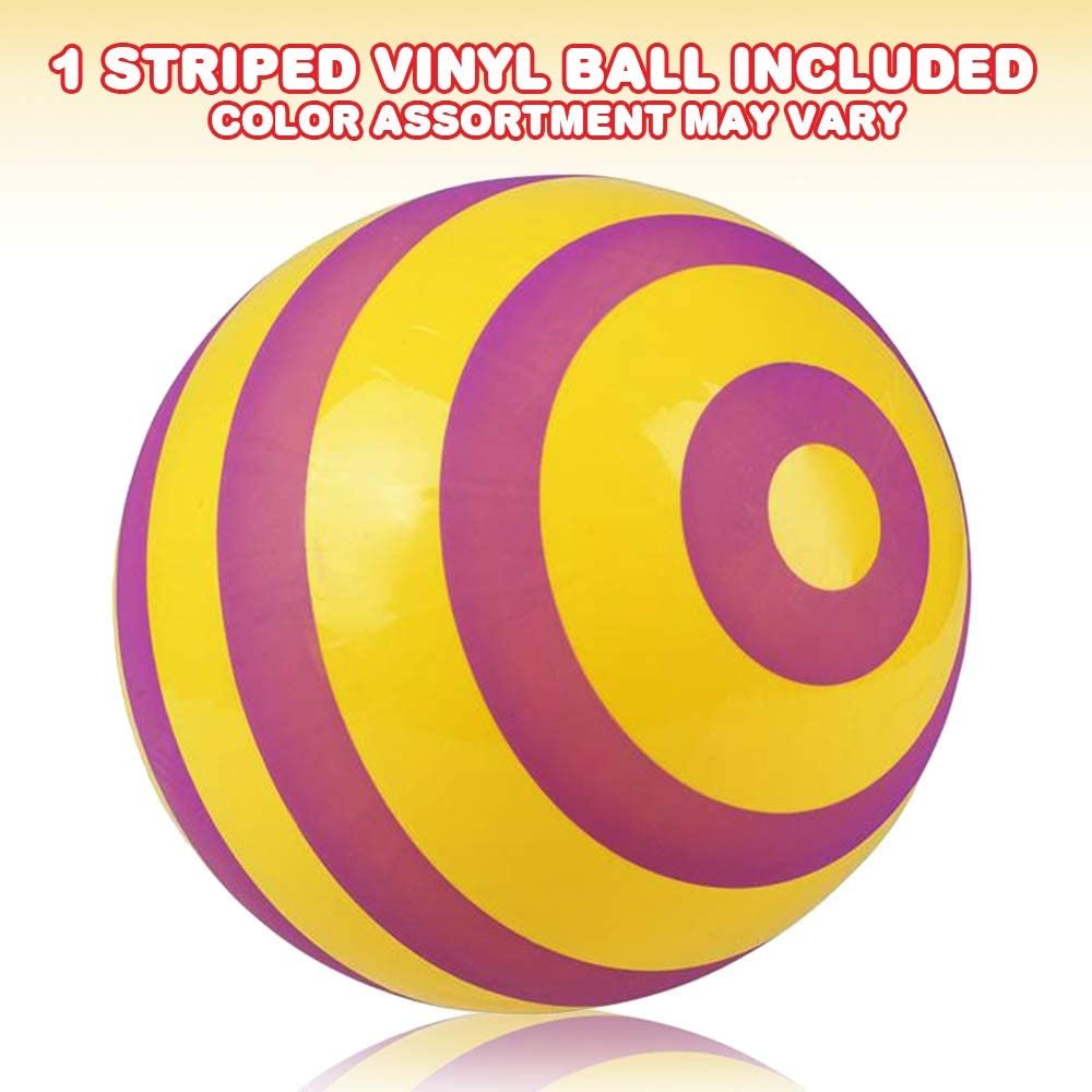 Striped Vinyl Playground Ball for Kids, Bouncy 15" Kick Ball for Backyard, Park, and Beach Outdoor Fun, Beautiful Colors, Durable Outside Play Toys for Boys and Girls - Sold Deflated