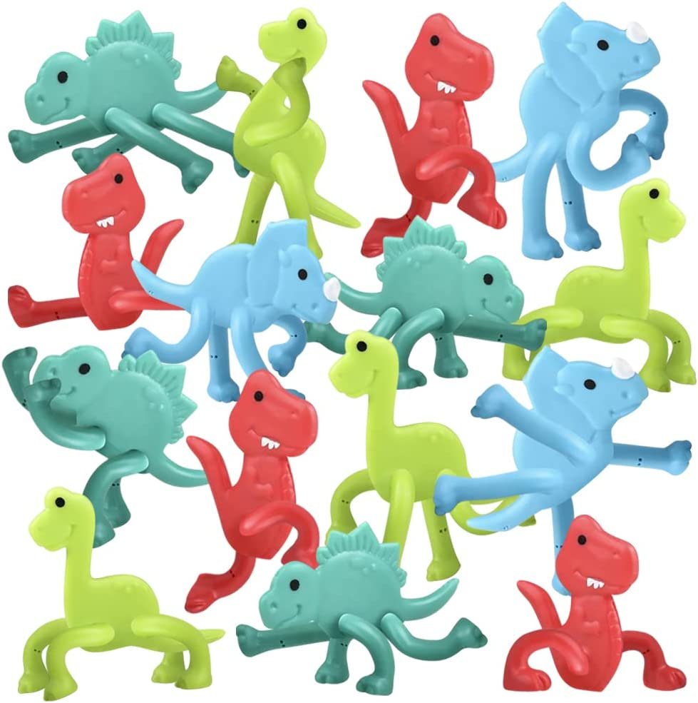 ArtCreativity Mini Bendable Dinosaur Toys for Kids, Set of 48, Anxiety Relief Toys in 4 Colors, Great as Dinosaur Birthday Party Favors, Dinosaur Gifts for Kids, Pinata Fillers, and Classroom Prizes