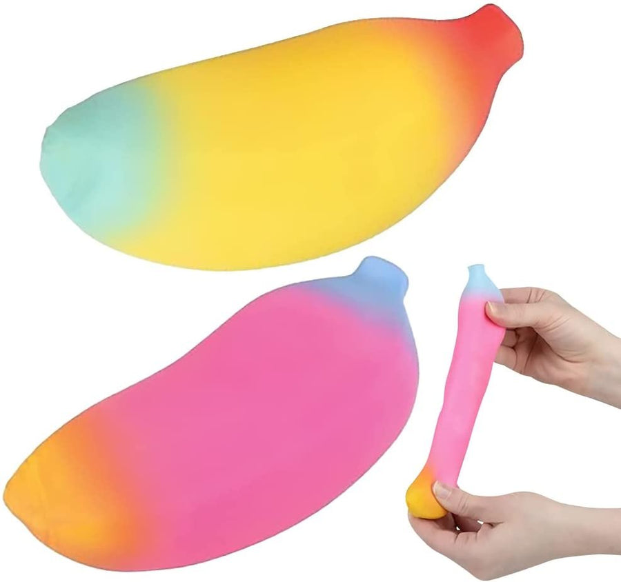Rainbow Banana Squeeze Toys, Set of 2, Sensory Toys for Kids and Adults, Stretchy Fidgeting Toys in Vibrant Colors, Goodie Bag Stuffers, Zoo Birthday Party Favors, and Co-worker Gifts