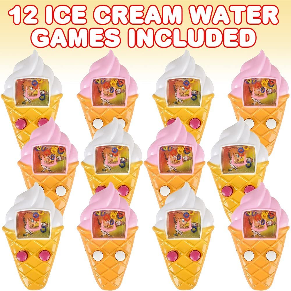 Ice Cream Water Games, Set of 12, Handheld Water Games for Kids, Goody Bag Fillers, Birthday Party Favors for Children, Road Trip Travel Toys for Boys and Girls