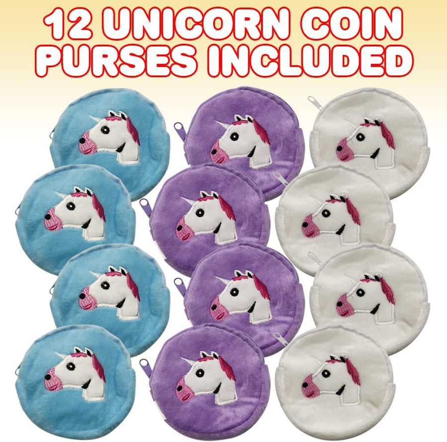 Unicorn Coin Purses, Set of 12, Small Zipper Coin Bags for Girls, Cute Birthday Party Favors for Kids, Classroom Teacher Rewards, Goodie Bag Fillers, 3 Colors