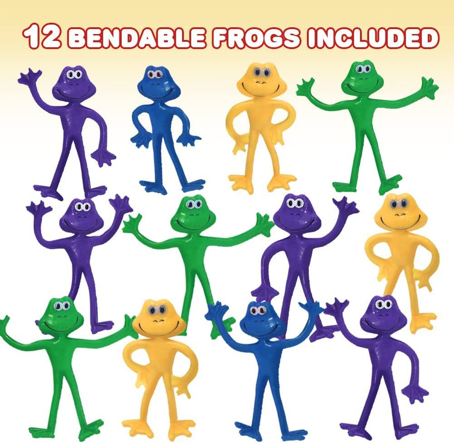 Bendable Frog Figures, Set of 12, Bendable Toys for Kids, Animal Party Favors for Boys and Girls, Stress Relief Fidget Toys for Kids, Goodie Bag Stuffers, and Pinata Fillers