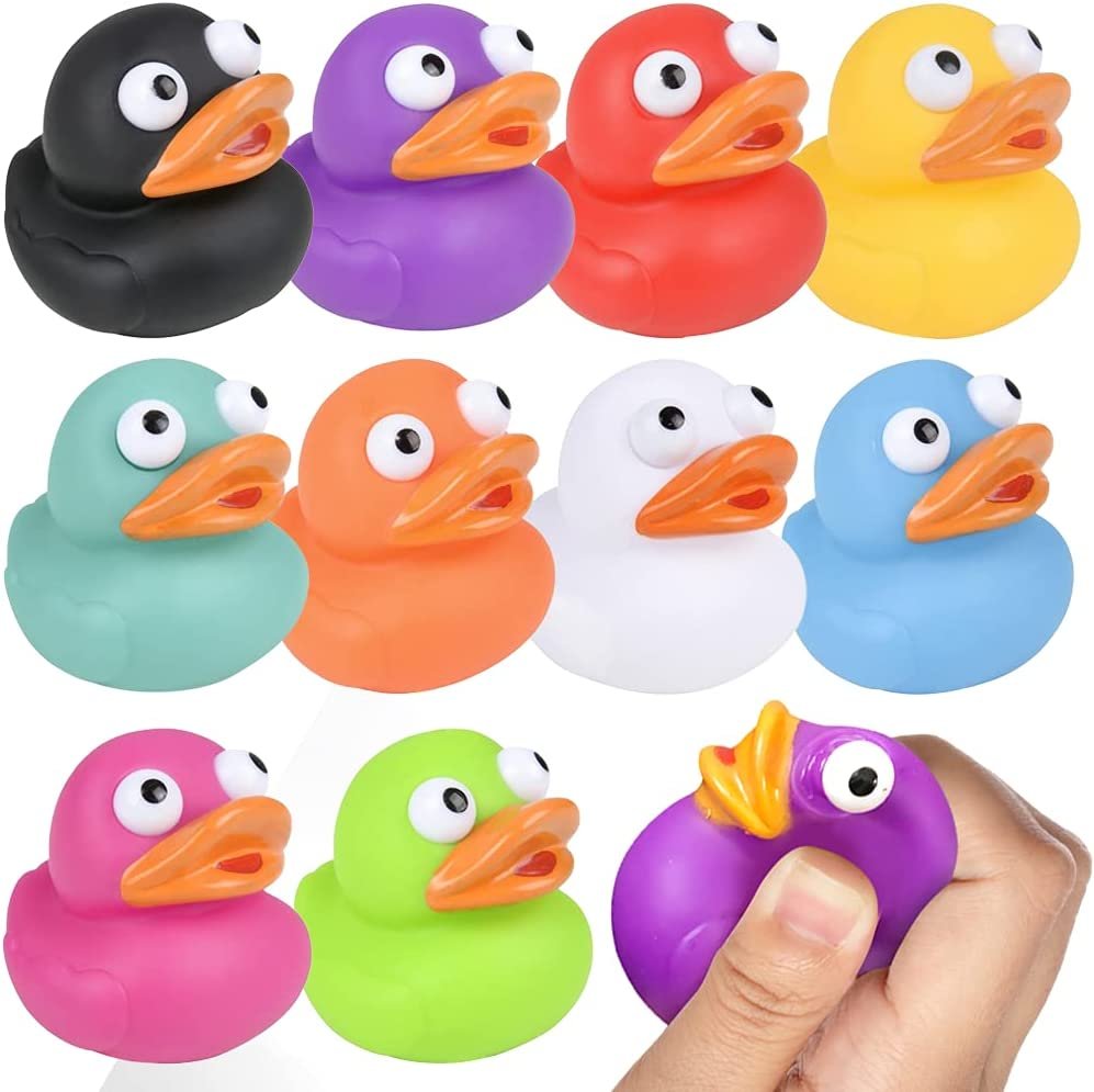 ArtCreativity Squeezy Duckies with Pop Out Eyes, Set of 10, Fun Squeeze Stress Relief Toys for Kids, Fun Goodie Bag Fillers, Birthday Party Favors for Boys and Girls