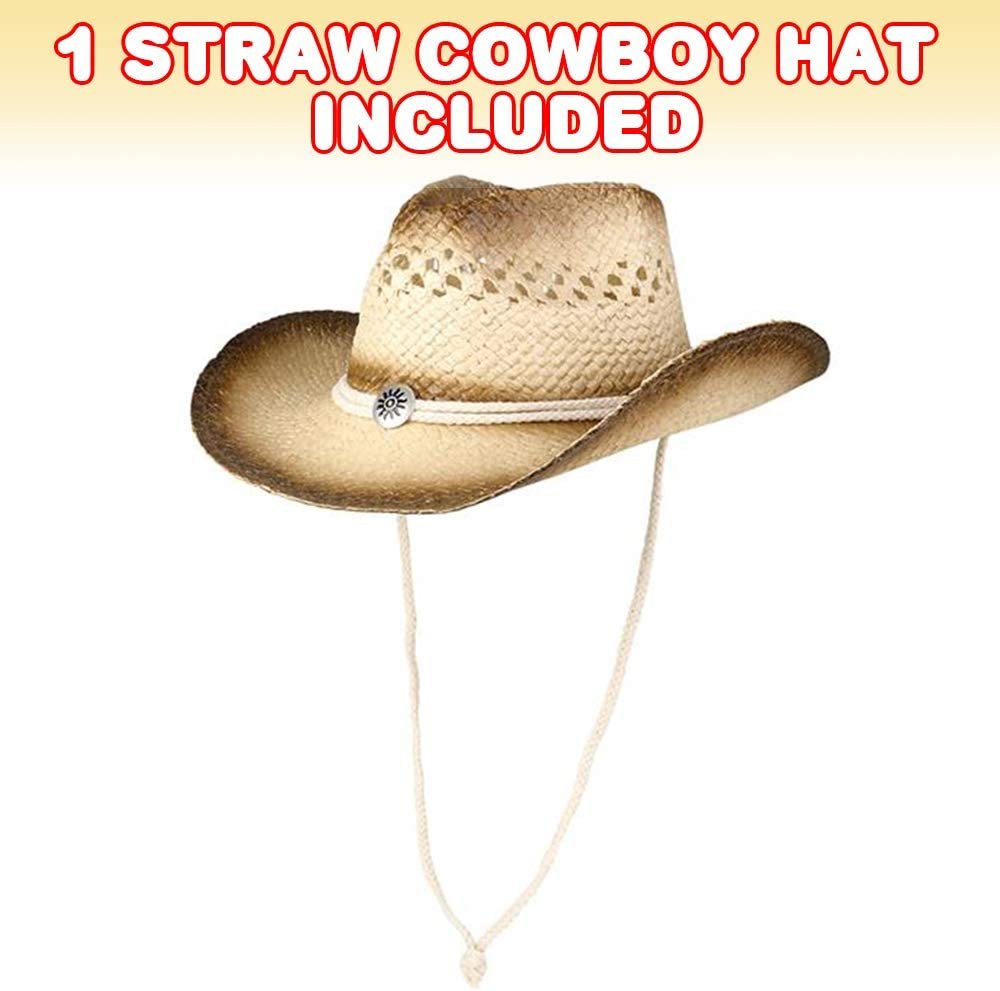Straw Cowboy Hat for Teens and Adults, 1PC, Cowboy Costume Hat with Chinstrap and Sunburst Pendant, Cow Boy Costume Prop for Kids, Dress Up Parties, and Country Concerts