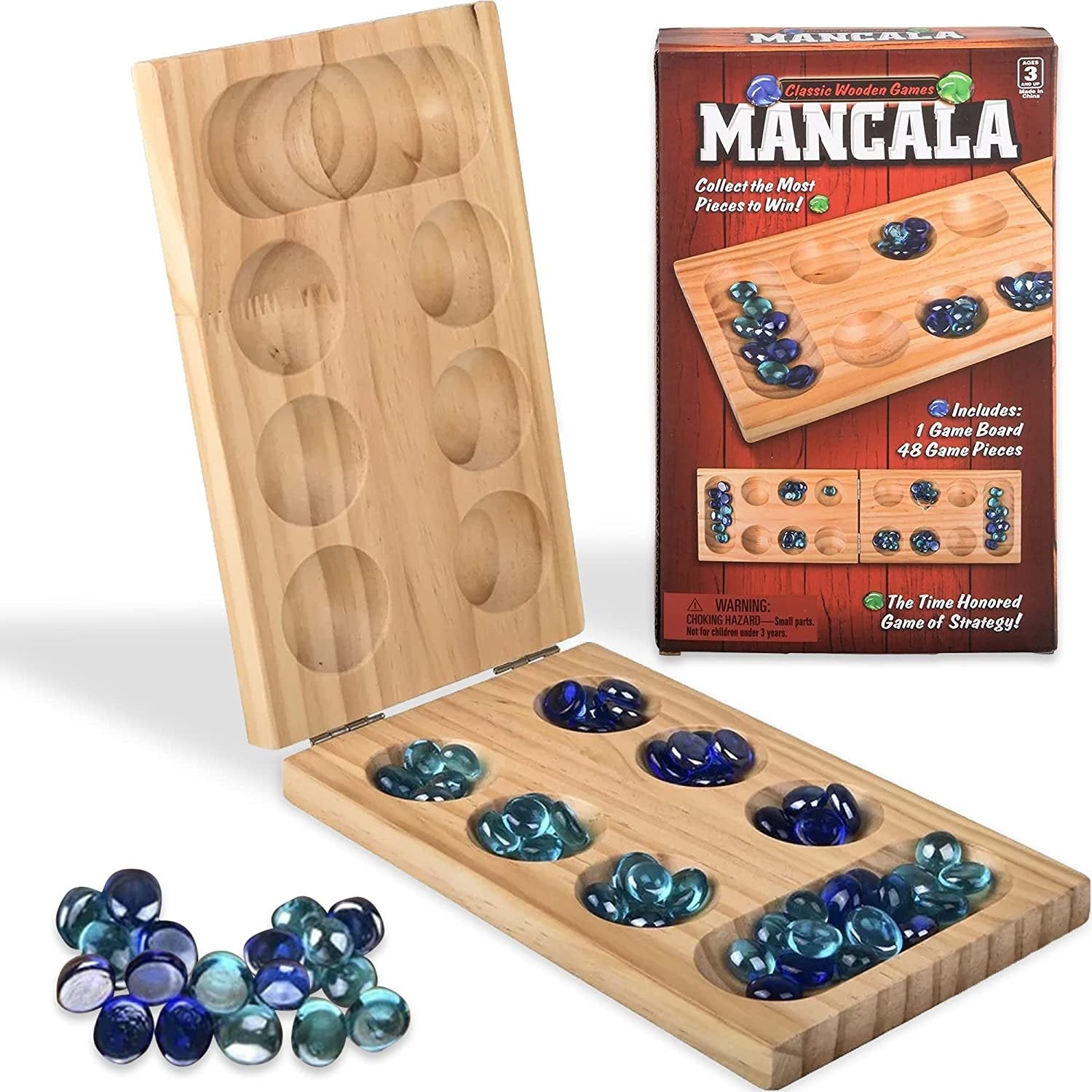 Gamie Wooden Mancala Board Game Set - Foldable Mancala with 48 Color S ...