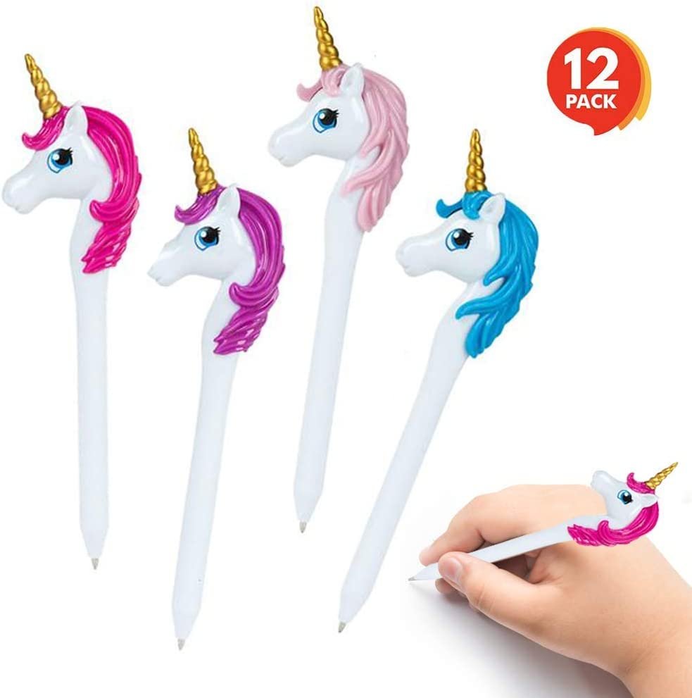 Unicorn Pens for Kids, Set of 12, Unicorn Party Favors for Girls and Boys, Great Writing Performance, Cute Unicorn Stationery School Supplies and Party Bag Fillers