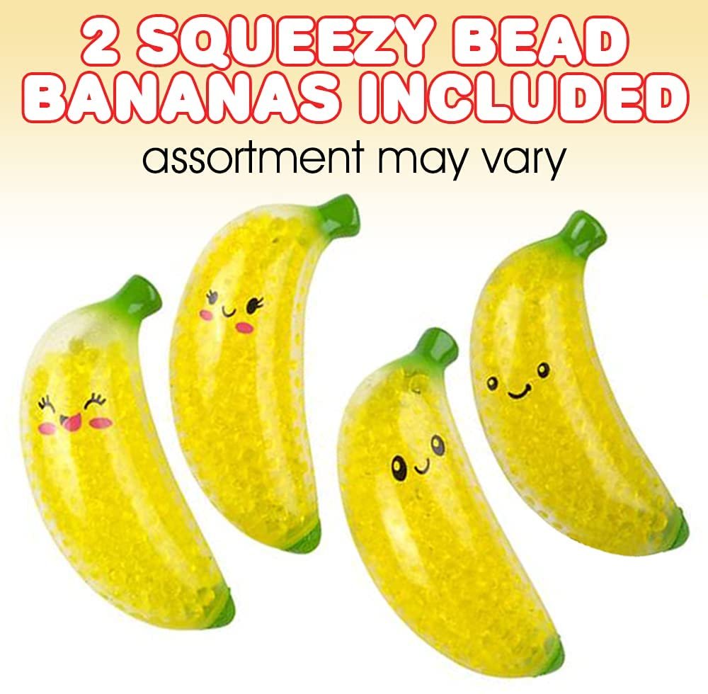Squeezy Bead Bananas, Set of 2, Stress Relief Toys for Kids, Party Supplies, Fun Birthday Party Favors, Goody Bag Fillers for Girls and Boys, Relaxing Sensory Toys for Children