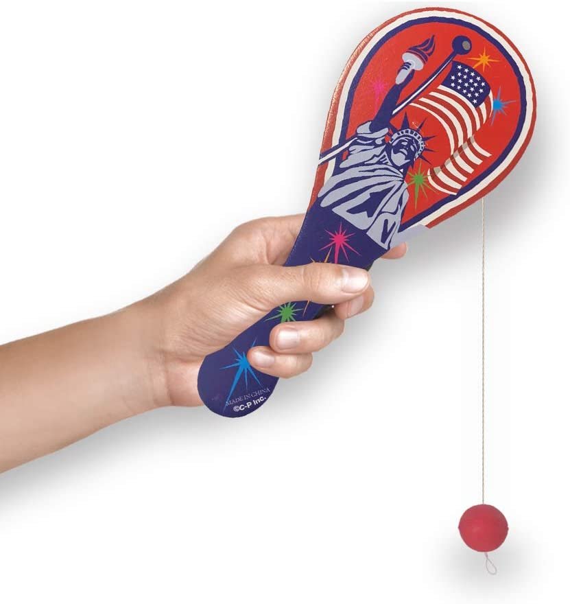 ArtCreativity Assorted Patriotic Paddle Balls, Set of 12, American Flag Paddleball with String, July 4th Party Favors for Kids, Fun Activity Toys for Memorial, Veterans, and Independence Day