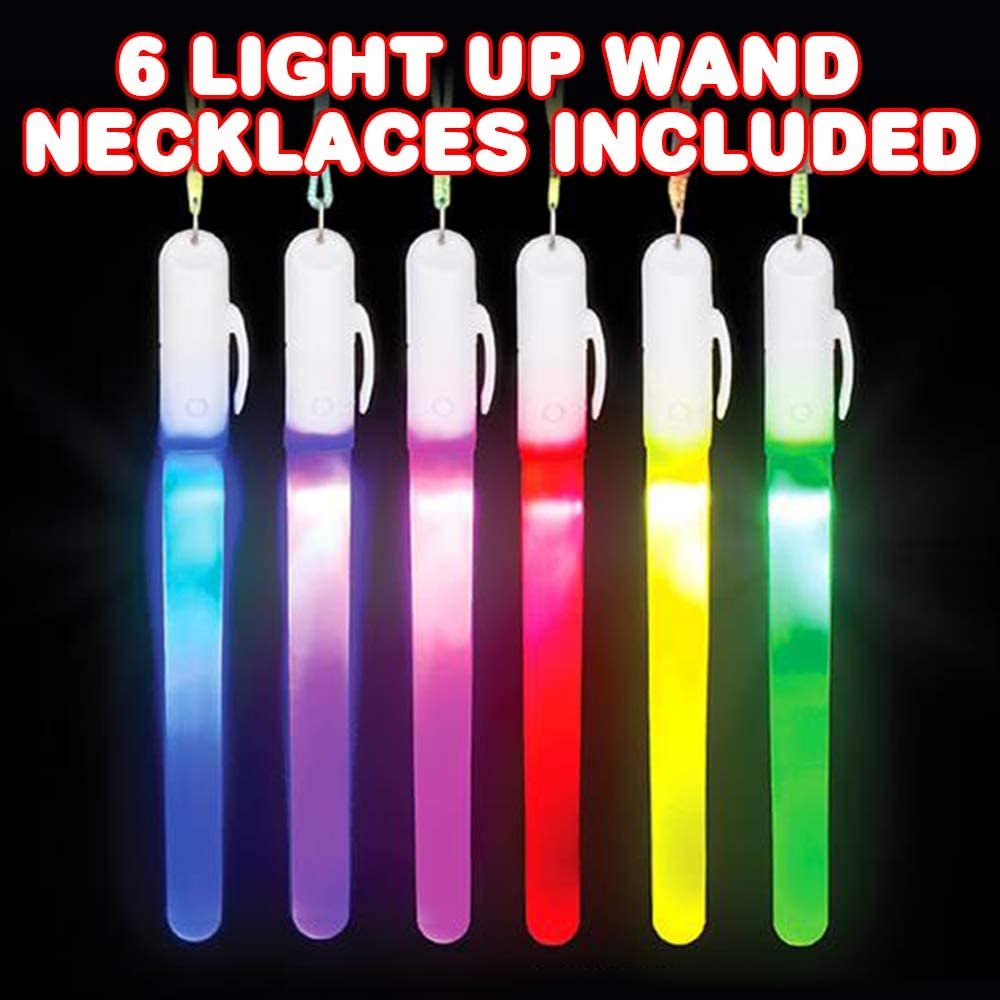ArtCreativity Assorted Color Light Up Wand Necklaces Set of 6 for Kids Age 3+, Great Gift for Night Glow Party Events, Birthday, Christmas & Holiday, Camping Trips Batteries Included