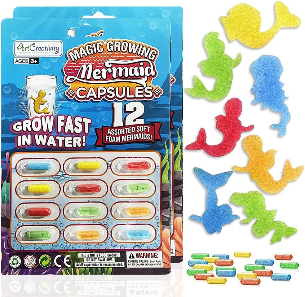 Magic Growing Mermaid Capsules, Grow in Water, 2 Packs with 12 Expanding Mermaid Capsules Each, Cute Color Variety, Kids’ Birthday Party Favors, Contest Prize or Gift Idea