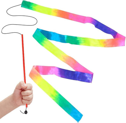 ArtCreativity Rainbow Dance Ribbon Streamers for Kids, Set of 2, Twirling Ribbons for Dancing, Marching Band, Exercise, Pretend Play, Gymnastics Party Favors, Dance Party Decorations