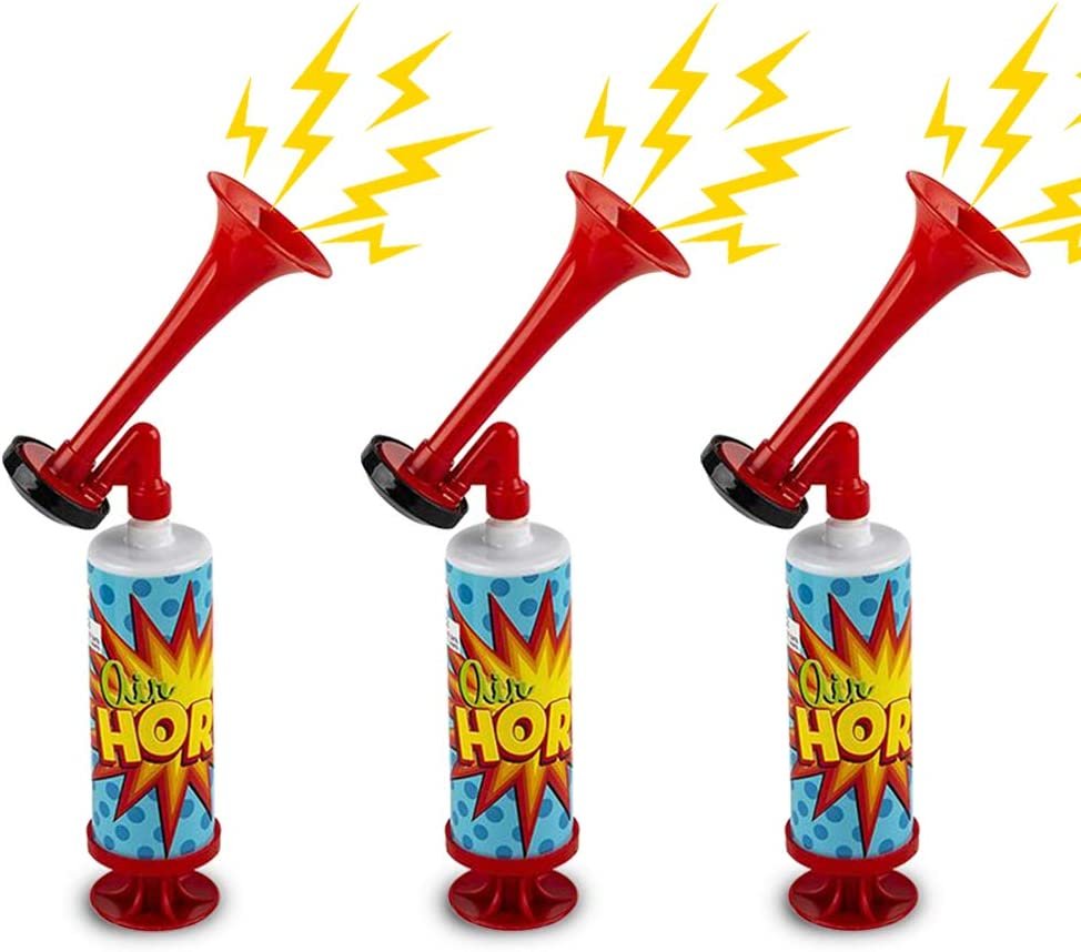 ArtCreativity Mini Air Horn Pump, Set of 3, 10 Inch Noisemakers for Sporting Events, Parties, Celebrations, Fun Birthday Party Favors and Goodie Bag Fillers for Kids and Adults