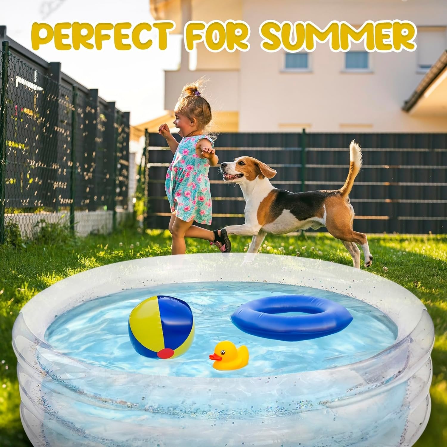 Sparkly Inflatable Kiddie Pool for Kids - 3 Levels - Transparent Blow Up Kiddie Pool with Silver Glitter and Cushioned Bottom, Easy to Inflate Small Kiddie Pools for Backyard